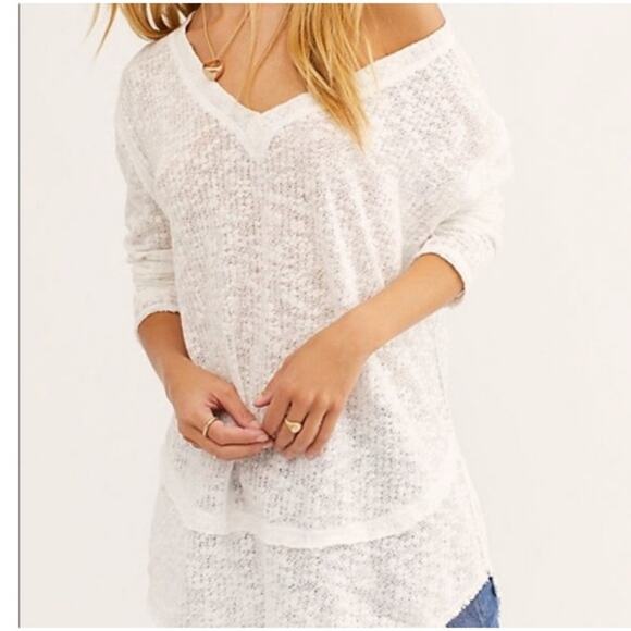 Free people xs Ocean Air Hacci ivory long sleeve gauzy beachy coastal blouse - Picture 11 of 12